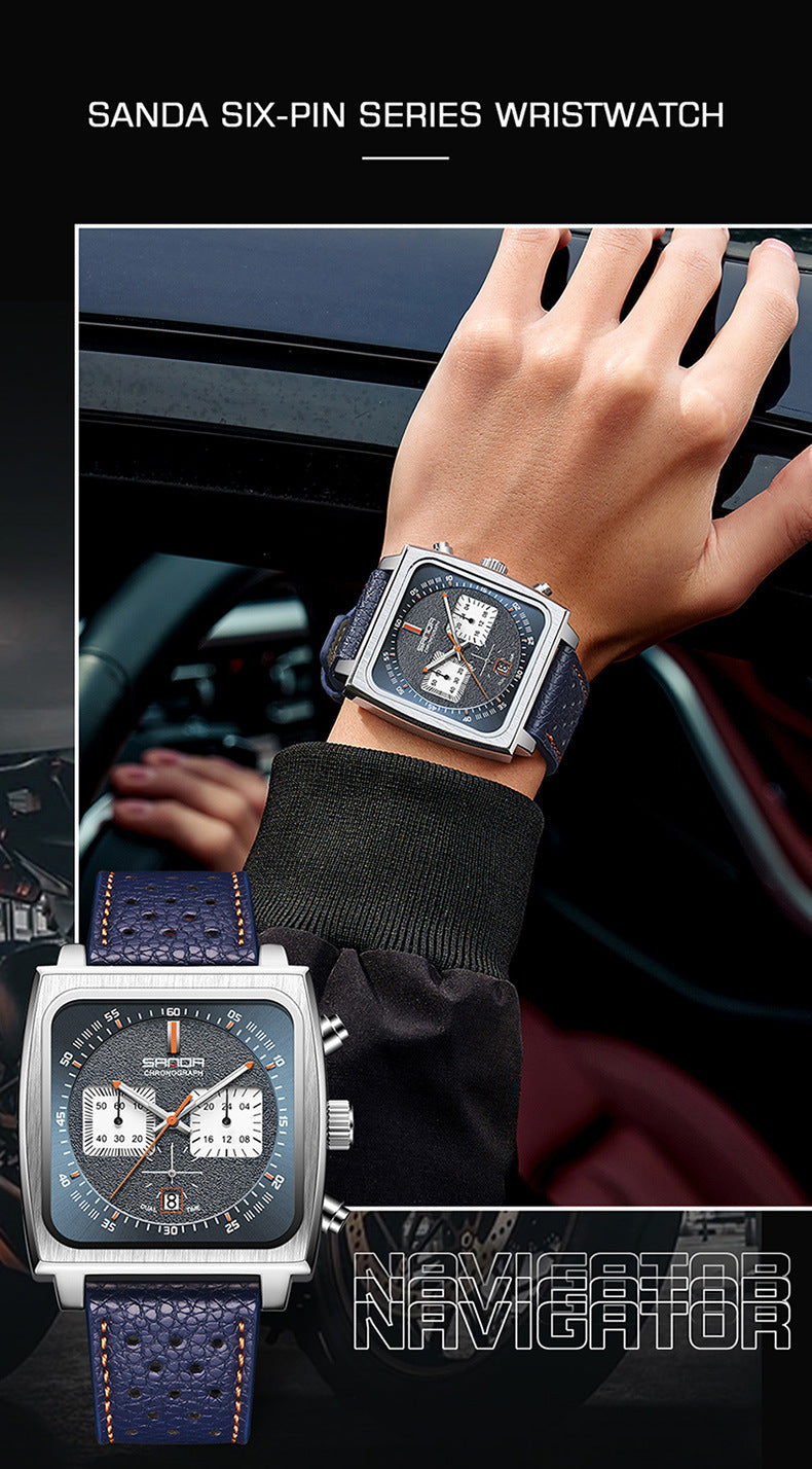 HHSUIRO- Men's Square Large Leather Strap Watch