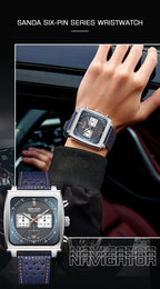 HHSUIRO- Men's Square Large Leather Strap Watch