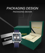 HHSUIRO- Men's Square Large Leather Strap Watch