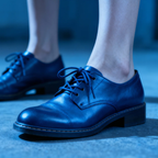 HHSUIRO Retro Blue Leather Shoes for Women